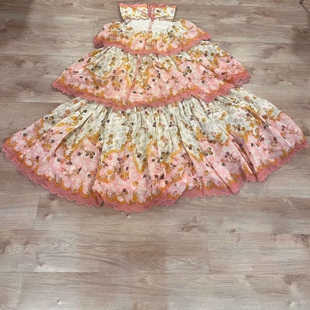 RARE  Zimmermann Laurel Lace Up Floral Pink Frill Maxi  Dress Size AU3/L - Picture 6 of 12